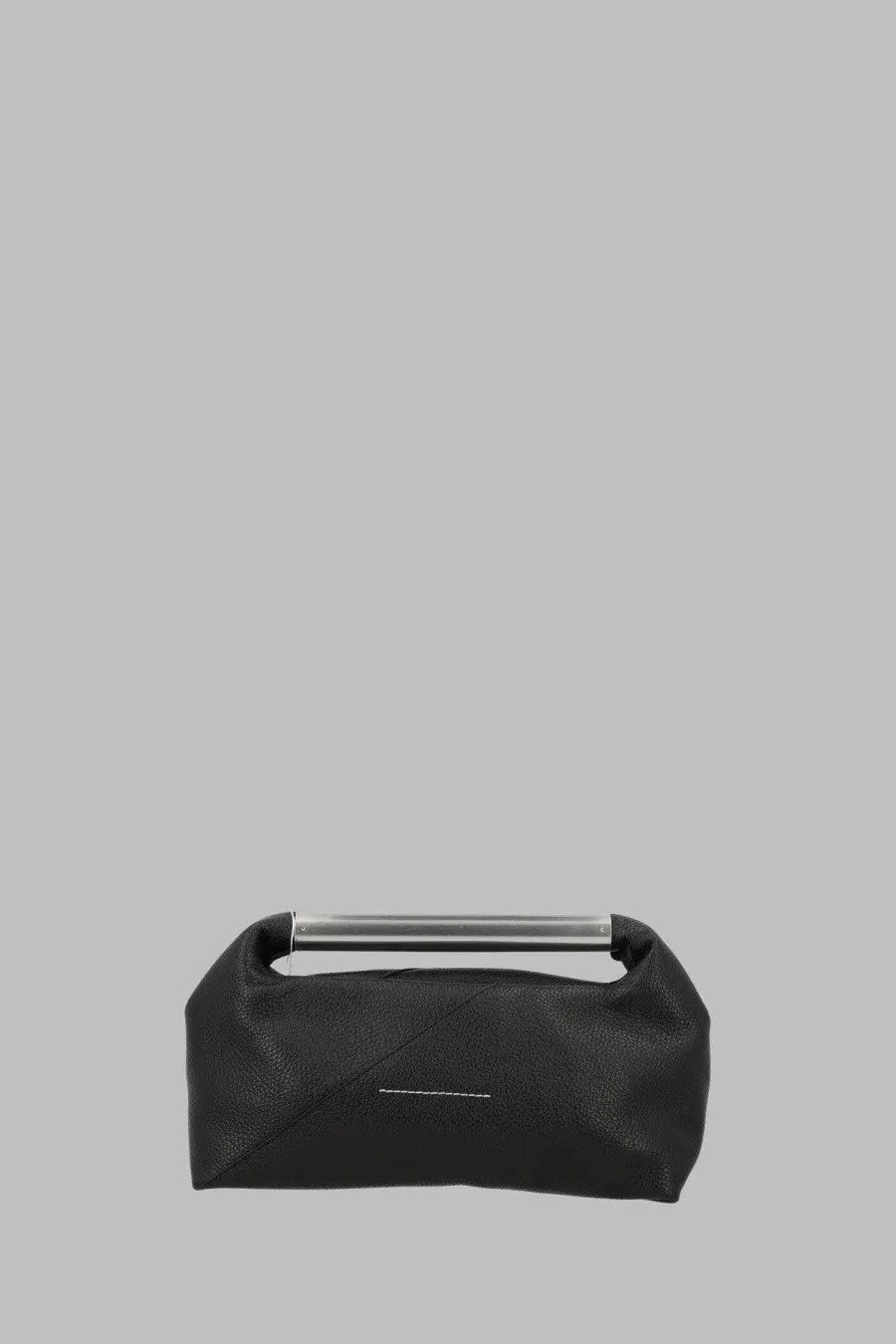 Mm6 maison margiela women’s pochette japanese con manico gioiello black textured leather bag with silver handle
