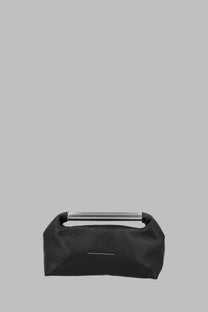 Mm6 maison margiela women’s pochette japanese con manico gioiello black textured leather bag with silver handle