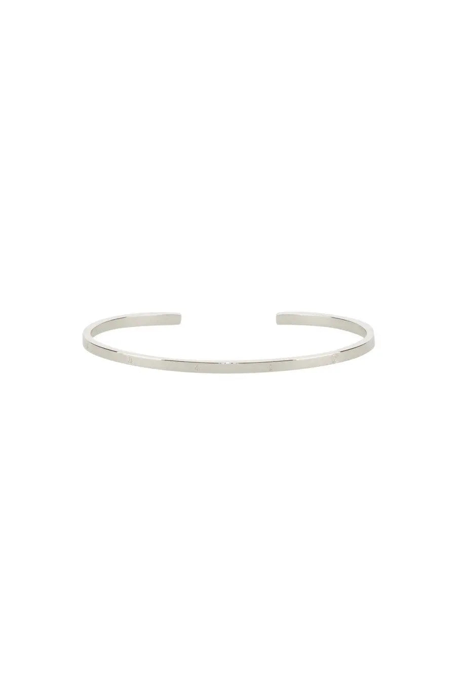 Silver-toned minimalist mm6 maison margiela women’s rigid cuff bracelet with sleek open design and smooth metallic finish