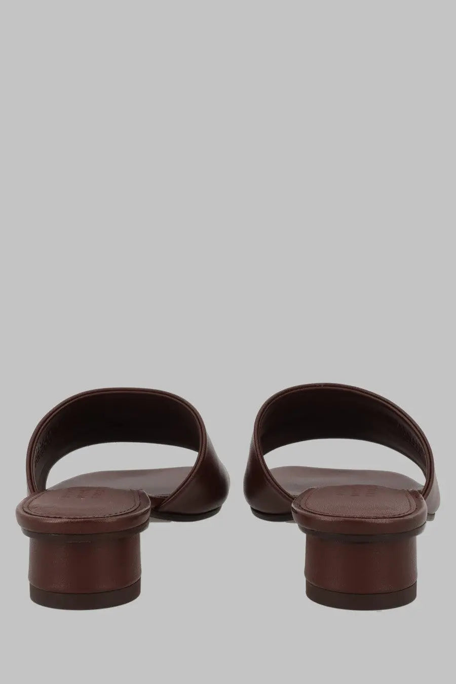 Mm6 maison margiela women’s brown leather mules with low block heel and minimalist anatomic design