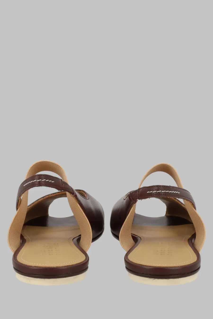 Mm6 maison margiela women’s sandalo slingback anatomico red brown leather sandals with tan insole and white stitching