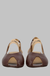 Mm6 maison margiela women’s sandalo slingback anatomico flats in brown leather with peep-toe and tan lining