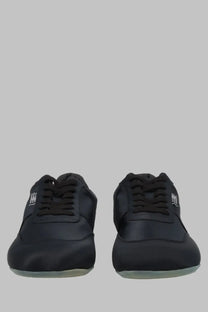 Mm6 maison margiela women’s sneaker factory in raso black black leather sneakers with matching laces and subtle side branding