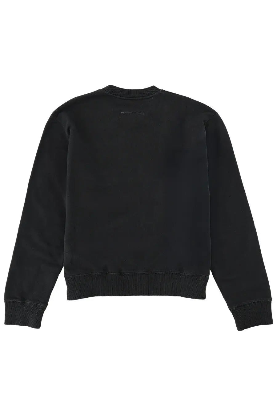 Black crewneck sweatshirt by MM6 Maison Margiela with ribbed cuffs hem and subtle stitched neckline detail