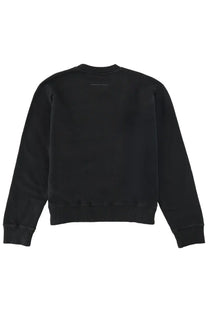 Black crewneck sweatshirt by MM6 Maison Margiela with ribbed cuffs hem and subtle stitched neckline detail