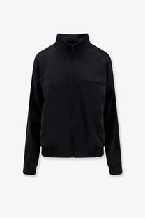 Mm6 Maison Margiela women’s black zip-up sweatshirt with high collar and subtle chest pocket in soft fabric