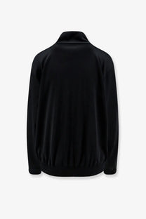 Mm6 Maison Margiela women’s black zip-up sweatshirt with ribbed collar and cuffs in soft fabric