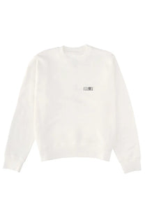 Mm6 maison margiela women’s white minimalist crewneck sweatshirt with a small black logo on the left chest