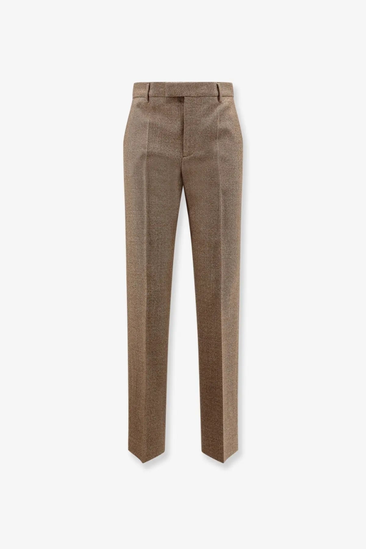 Beige textured virgin wool trousers with subtle pattern and classic tailored fit from mm6 maison margiela women’s collection