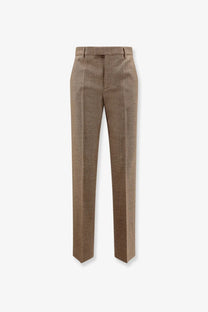 Beige textured virgin wool trousers with subtle pattern and classic tailored fit from mm6 maison margiela women’s collection