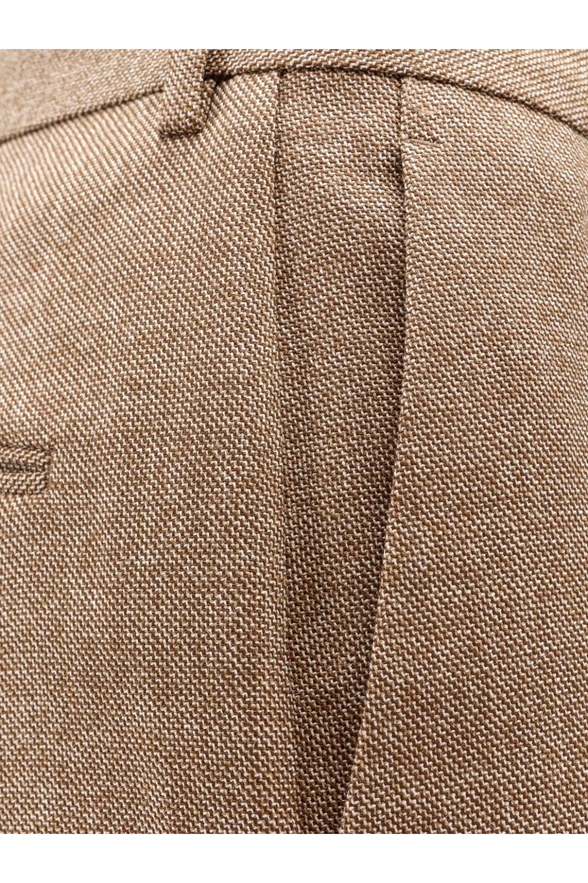 Beige textured virgin wool trousers with subtle herringbone weave from MM6 Maison Margiela women’s collection