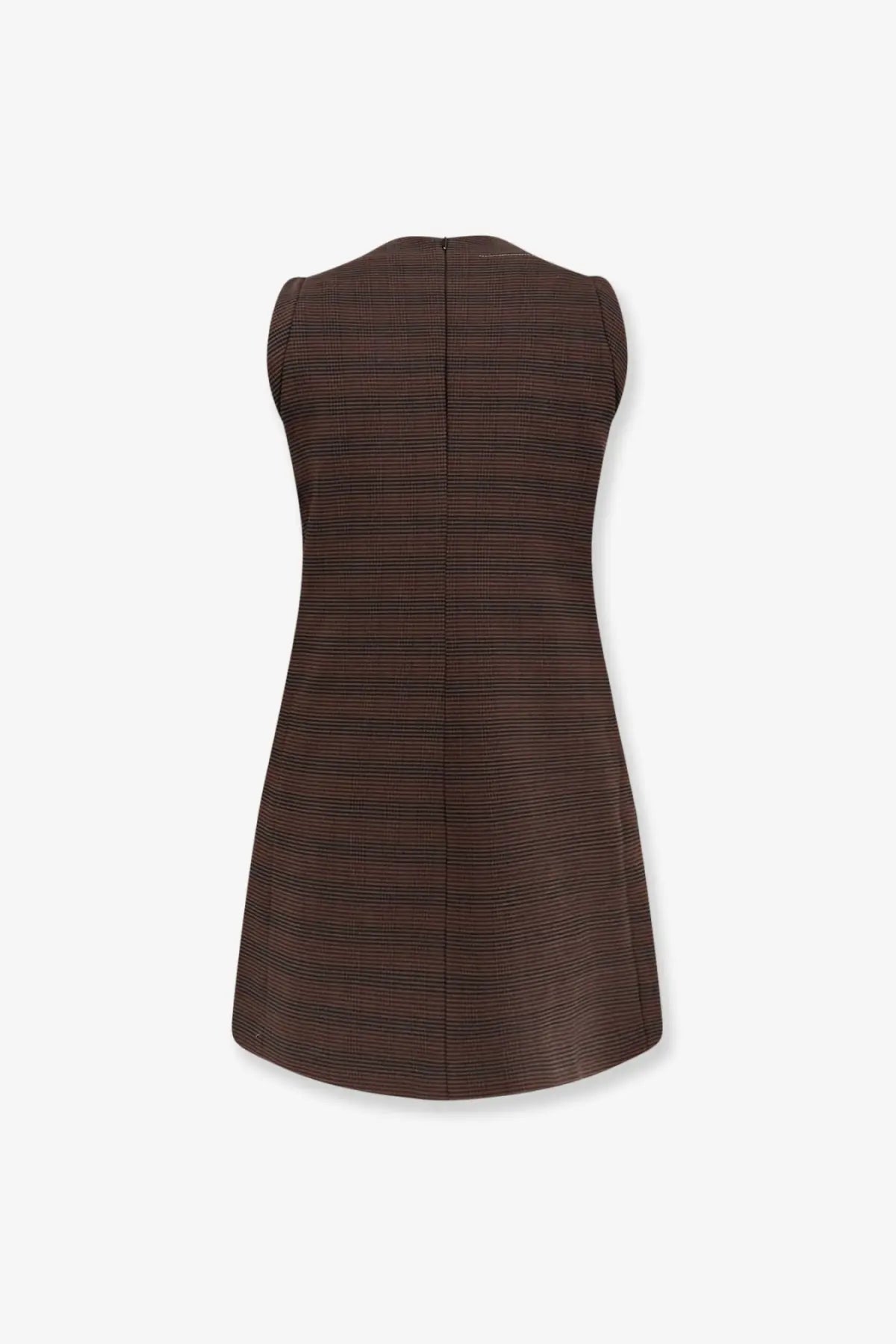 Mm6 maison margiela women’s brown wool blend sleeveless dress with subtle stripes and straight hemline