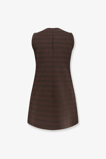 Mm6 maison margiela women’s brown wool blend sleeveless dress with subtle stripes and straight hemline