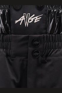 Black shiny nylon Moncler Genius men’s shorts with white avge logo and black buttons in a sleek design