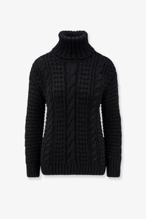 Black cable-knit turtleneck sweater with textured ribbed details from moncler genius women’s moncler edward enninful ee72