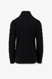Black cable-knit turtleneck sweater with ribbed detailing from moncler genius women’s moncler edward enninful ee72 black