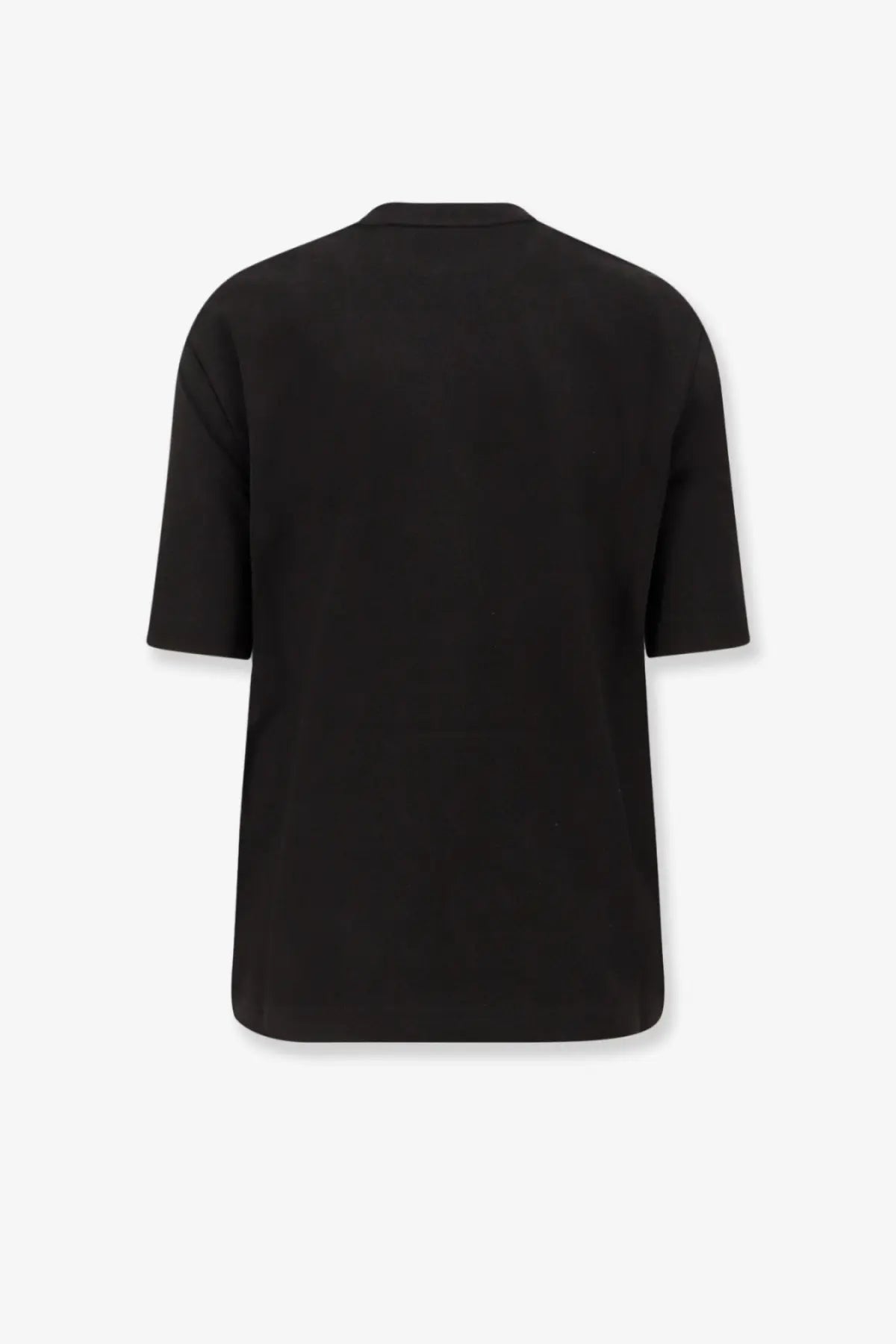 Black short-sleeved cotton t-shirt with a simple solid design from Moncler Genius women’s Edward Enninful EE72 collection