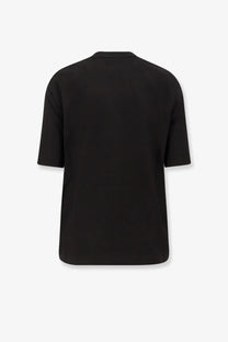 Black short-sleeved cotton t-shirt with a simple solid design from Moncler Genius women’s Edward Enninful EE72 collection