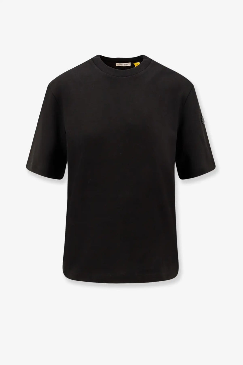 Black cotton moncler genius women’s edward enninful ee72 t-shirt with crew neck and subtle branding on collar and sleeve