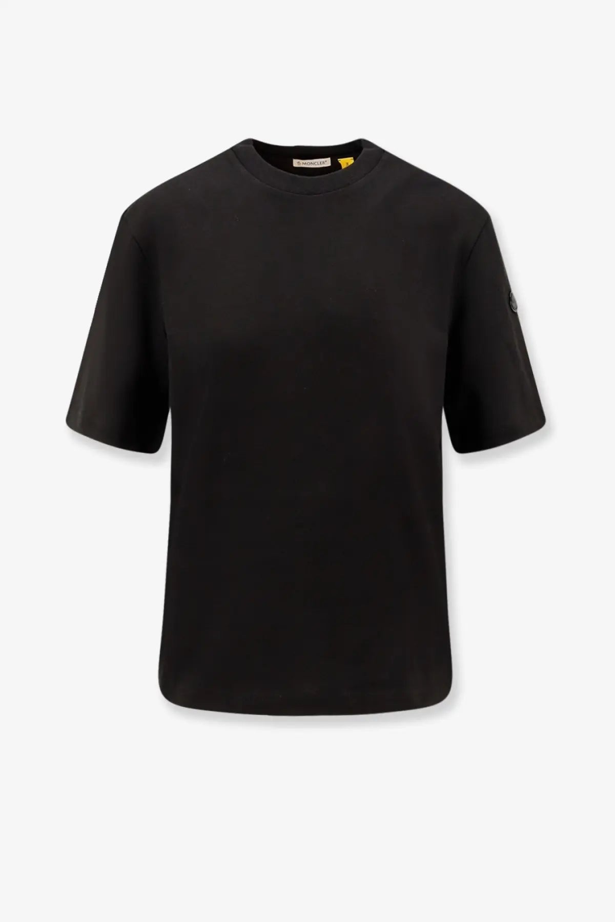Black cotton moncler genius women’s edward enninful ee72 t-shirt with crew neck and subtle branding on collar and sleeve