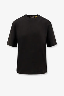 Black cotton moncler genius women’s edward enninful ee72 t-shirt with crew neck and subtle branding on collar and sleeve