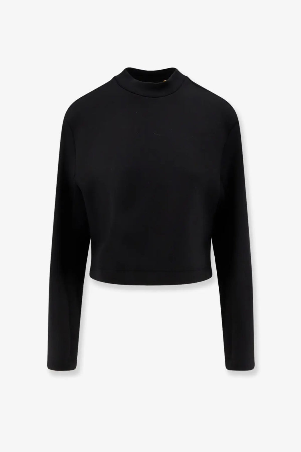 Black cropped long sleeve top with mock neck made of virgin wool from moncler genius women’s collection
