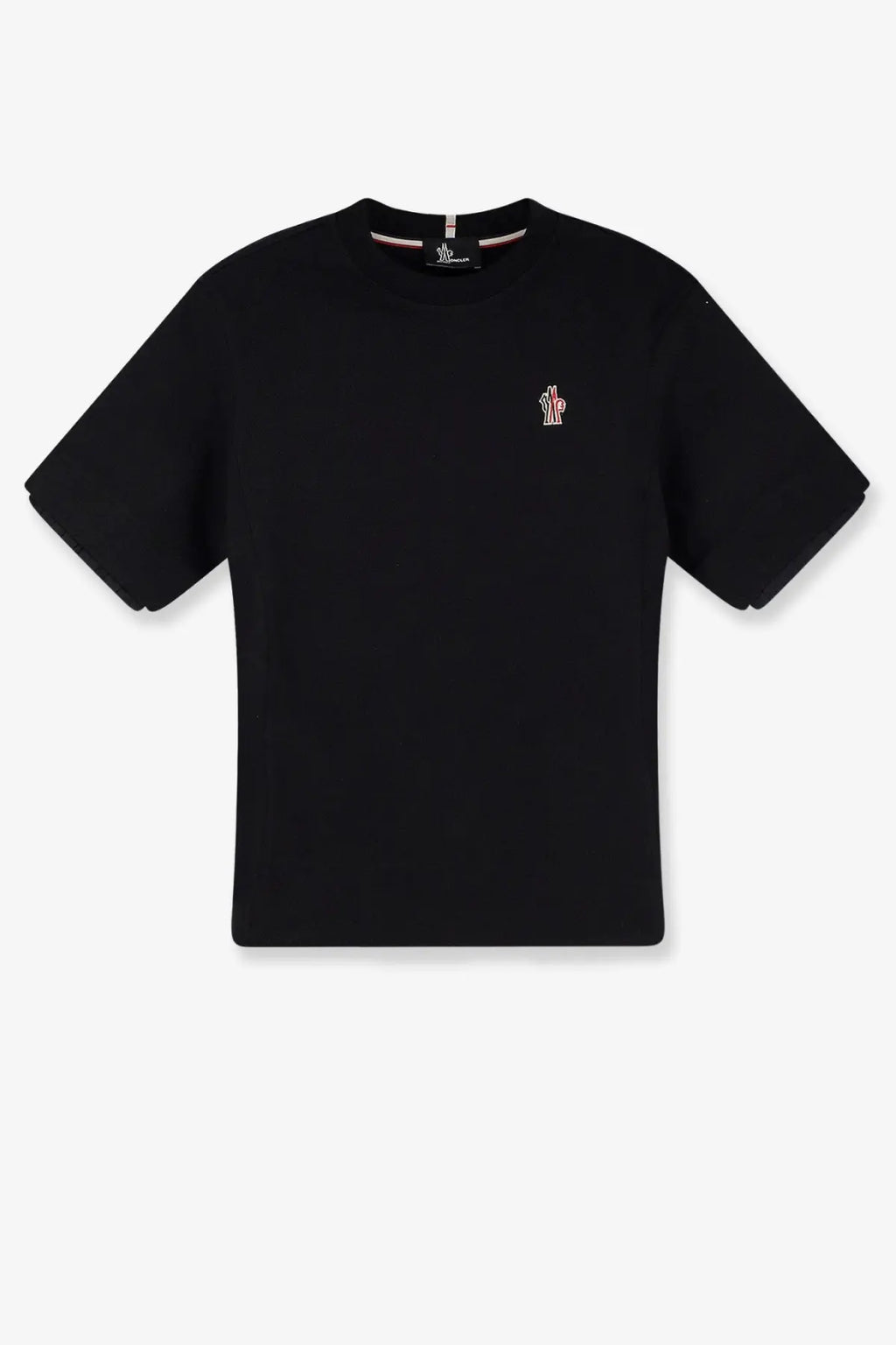 Black moncler grenoble women’s cotton t-shirt with small embroidered logo on the left chest front