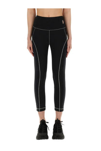 Moncler Grenoble women’s black high-waisted leggings with subtle white stitching and logo on waistband