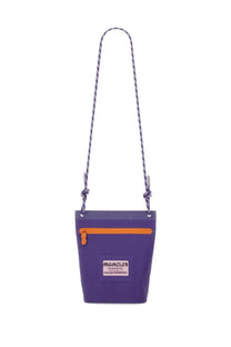 Purple moncler men’s amoeba by salehe bembury clutch bag with orange zipper and braided strap crossbody design