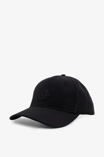 Black moncler men’s cotton baseball cap with subtle embroidered logo on front for casual wear