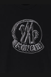 Black moncler men’s cotton t-shirt featuring a white embroidered logo with a sketch-style design