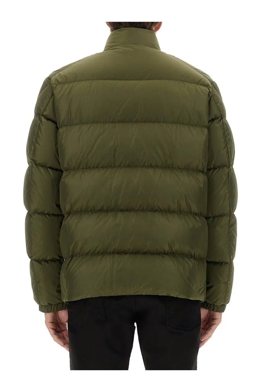 Moncler men’s down jacket Tuileries in olive green quilted puffer design ideal for cold weather wear