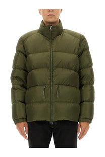 Moncler men’s down jacket tuileries green in olive green quilted puffer with high collar and front zipper
