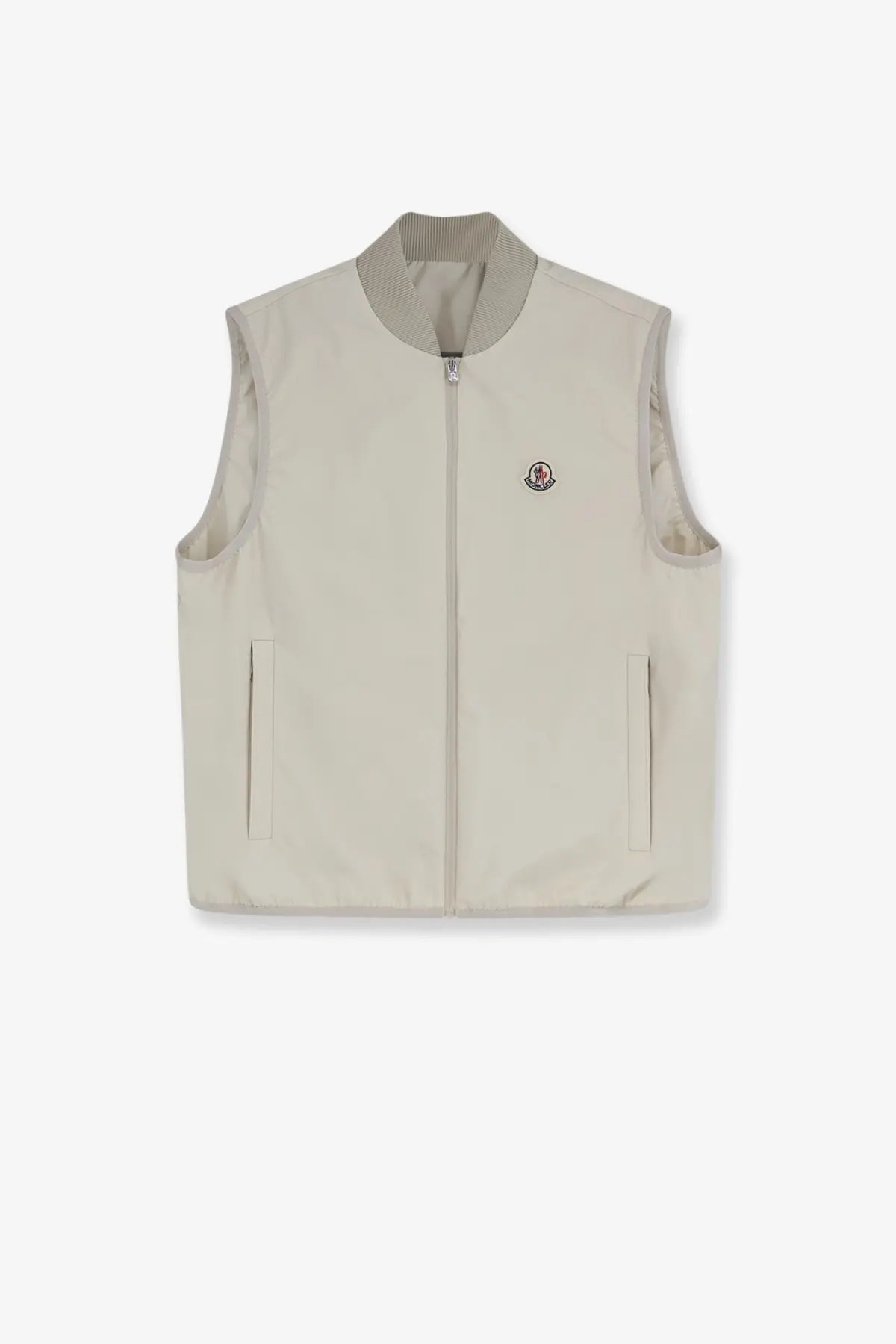 Beige moncler men’s hemmoor jacket white with ribbed collar front zipper and two side pockets