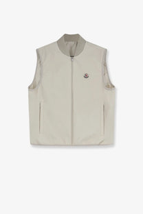 Beige moncler men’s hemmoor jacket white with ribbed collar front zipper and two side pockets