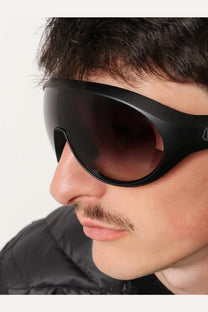 Black matte-finish aviator sunglasses with dark gradient lenses made of bio nylon by moncler and rick owens