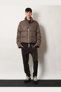 Moncler rick owens men’s cyclopic grey nylon down jacket with quilted design and silver zipper