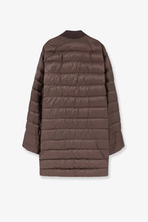 Brown quilted puffer coat with ribbed collar and subtle logo on sleeve in moncler rick owens men’s flight parka down jacket gray
