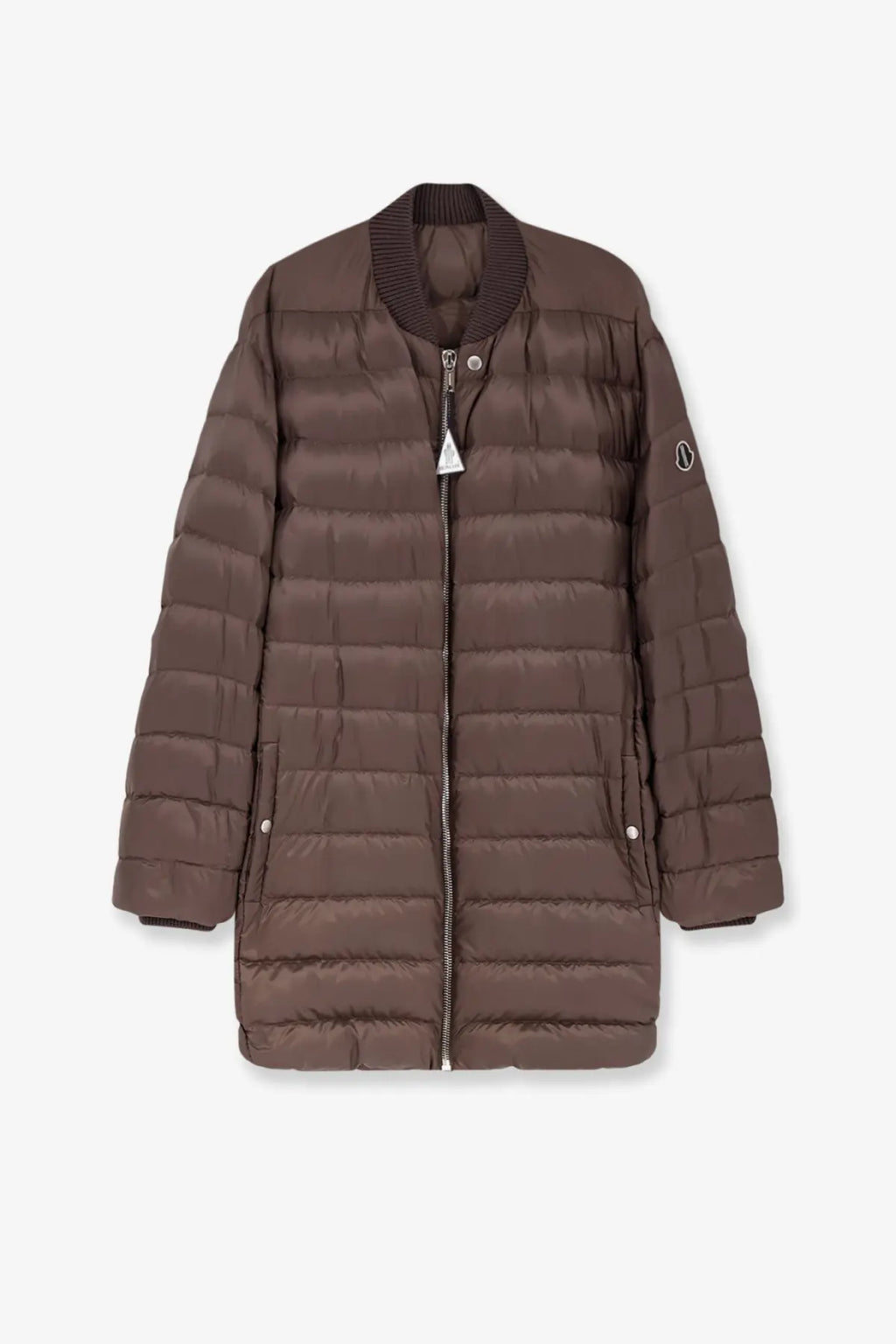 Brown quilted puffer jacket with ribbed collar and cuffs in men’s moncler rick owens flight parka down jacket grey