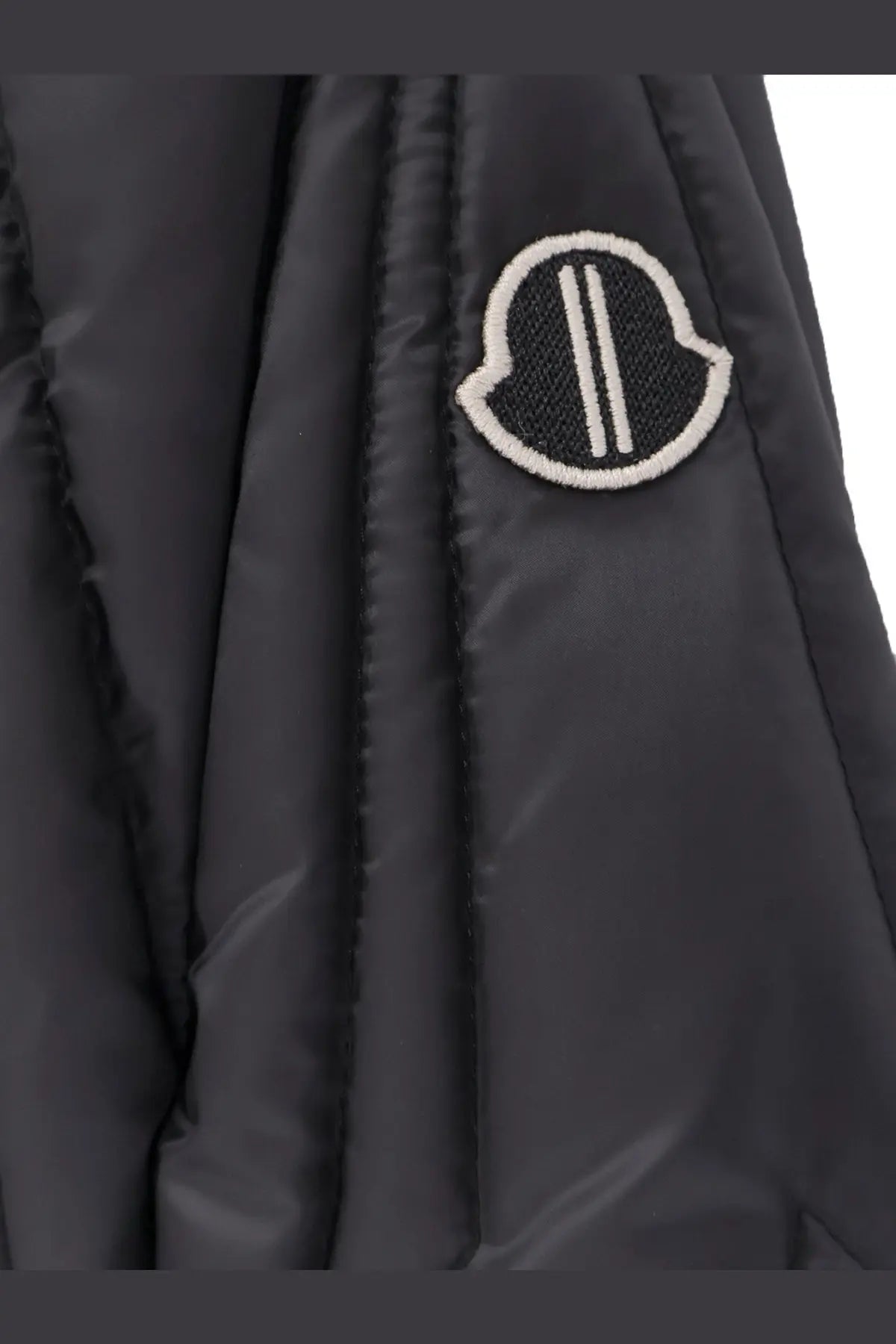 Black quilted moncler plus rick owens men’s geocamo flight down jacket with white embroidered logo patch