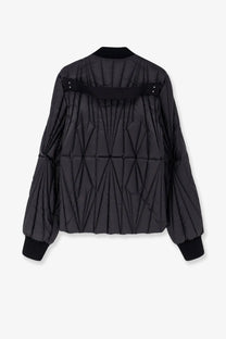 Moncler + Rick Owens men’s black quilted bomber jacket with geometric stitching and elasticated cuffs