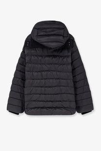 Moncler + Rick Owens men’s black quilted puffer jacket with hood and subtle stitching details