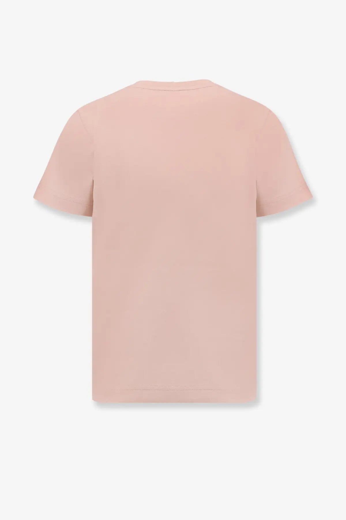 Moncler women’s biologic cotton shirt in soft blush pink with short sleeves crew neck and minimalist design