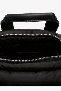 Moncler women’s caradoc black puffer shoulder bag with quilted nylon exterior and silver-toned zipper