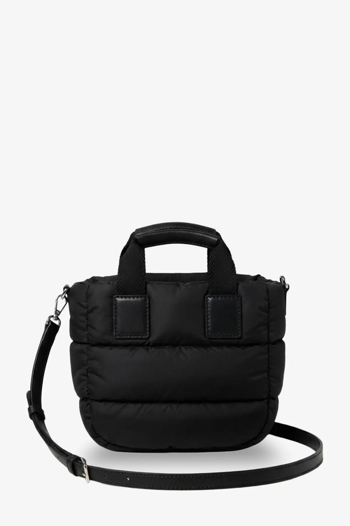 Black moncler women’s caradoc micro nylon shoulder bag with quilted puffer design and adjustable strap