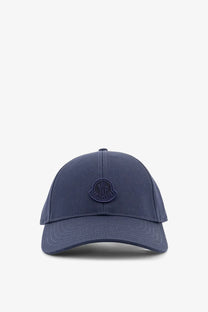 Navy blue Moncler women’s cotton baseball hat with subtle embroidered logo on front for casual wear