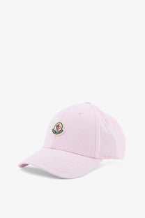 Moncler women’s cotton baseball hat pink with a circular embroidered logo on the front