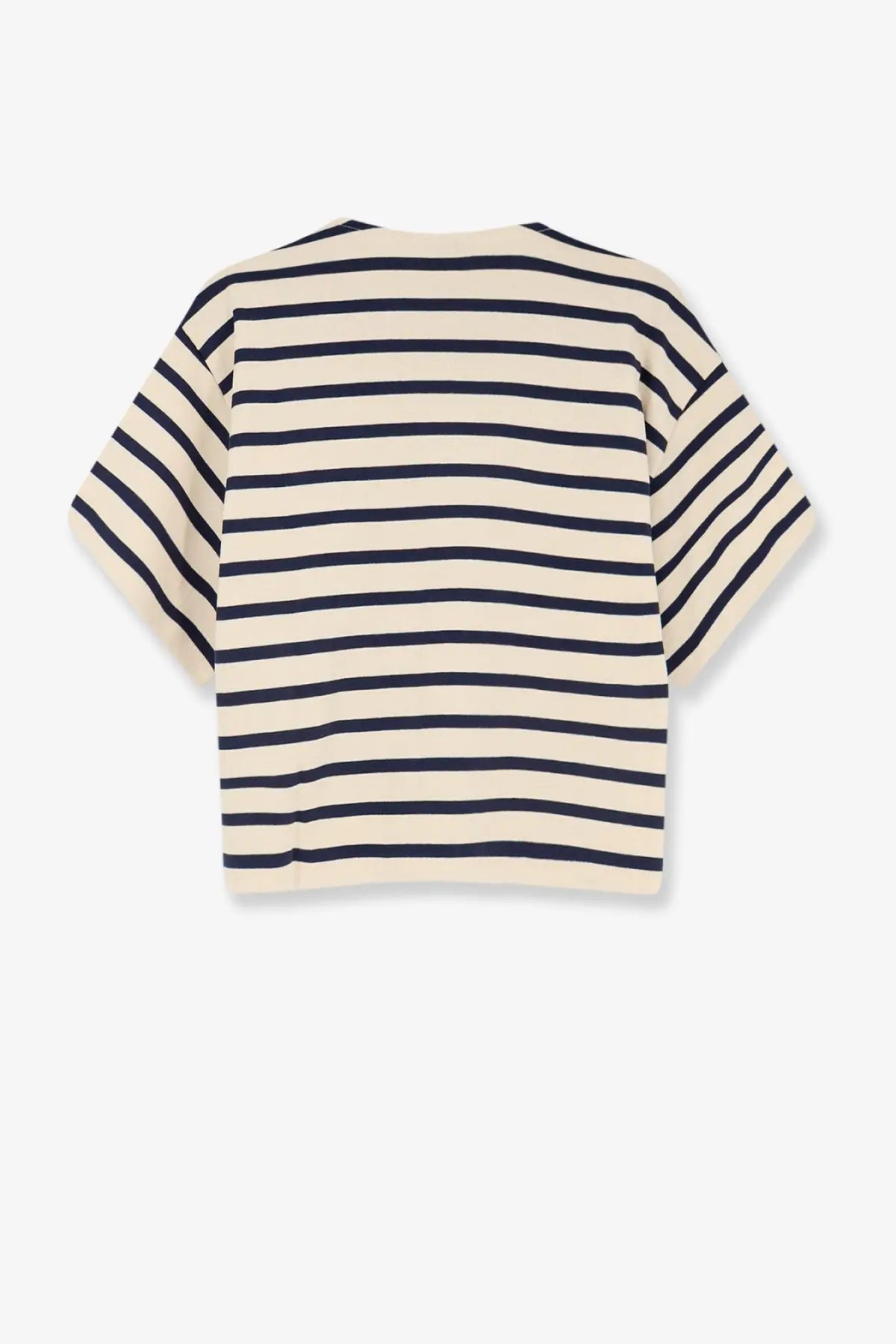 Moncler women’s cotton shirt black cream and navy blue striped short-sleeved t-shirt with relaxed fit