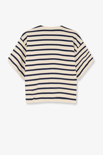 Moncler women’s cotton shirt black cream and navy blue striped short-sleeved t-shirt with relaxed fit