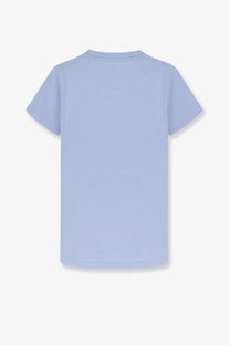Moncler women’s plain soft light blue cotton t-shirt with crew neck and short sleeves